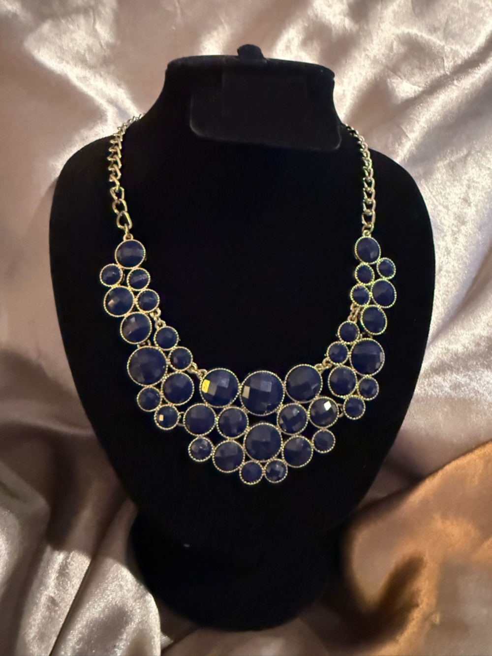 Gold-tone Chain Navy Blue Statement Bib Necklace - Women Jewelry